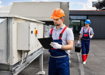 HVAC maintenance technician servicing AC unit in Deira Dubai